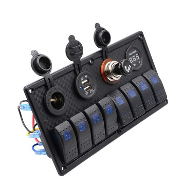 8 Gang Rocker Switch Panel Voltmeter Double USB for RV Car Marine Boat 12V-24V